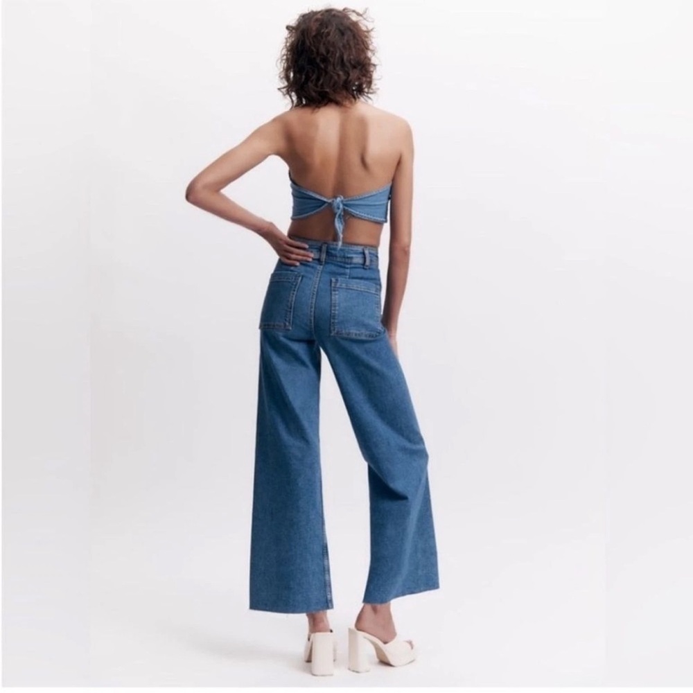 3-EUC Zara The Marine Straight High Rise Blue Denim Jeans women’s Pants size 4 - Picture 2 of 6